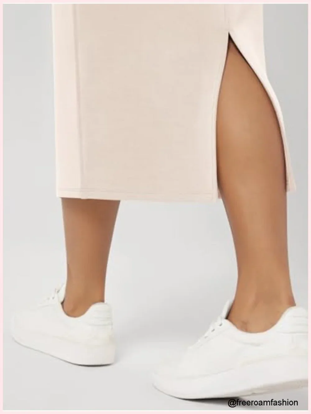 Modal Midi Skirt with Back Slit High Waist Pencil Pockets